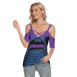 Purple Racer Cold Shoulder T-shirt With Criss Cross Strips