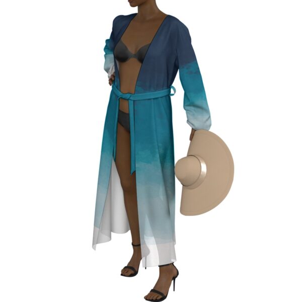 Blue Ombre Women's Lace-up Chiffon Robe - Image 2