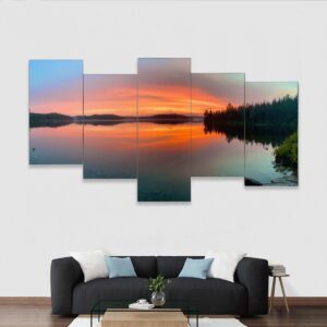Blazing Sunset Boundary Waters  Framed five-piece mural