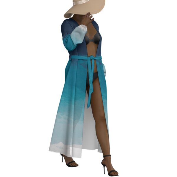 Blue Ombre Women's Lace-up Chiffon Robe - Image 3