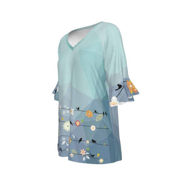 Bird on a wire V-neck Women's T-shirt With Bell Sleeve - Image 4