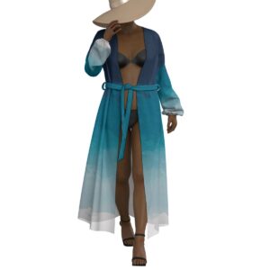 Blue Ombre Women's Lace-up Chiffon Robe