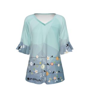 Bird on a wire V-neck Women's T-shirt With Bell Sleeve