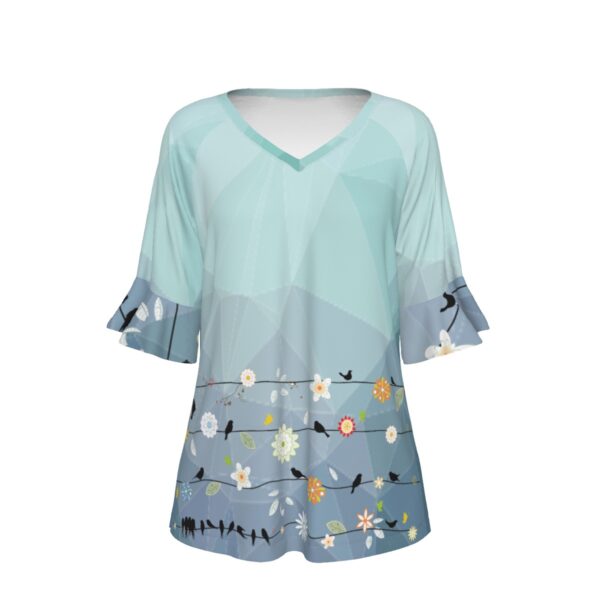 Bird on a wire V-neck Women's T-shirt With Bell Sleeve