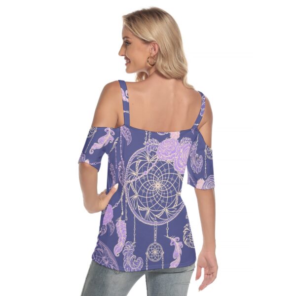 Dream Catcher Women's Cold Shoulder T-shirt With Criss Cross Strips - Image 4