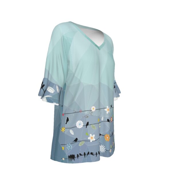 Bird on a wire V-neck Women's T-shirt With Bell Sleeve - Image 3